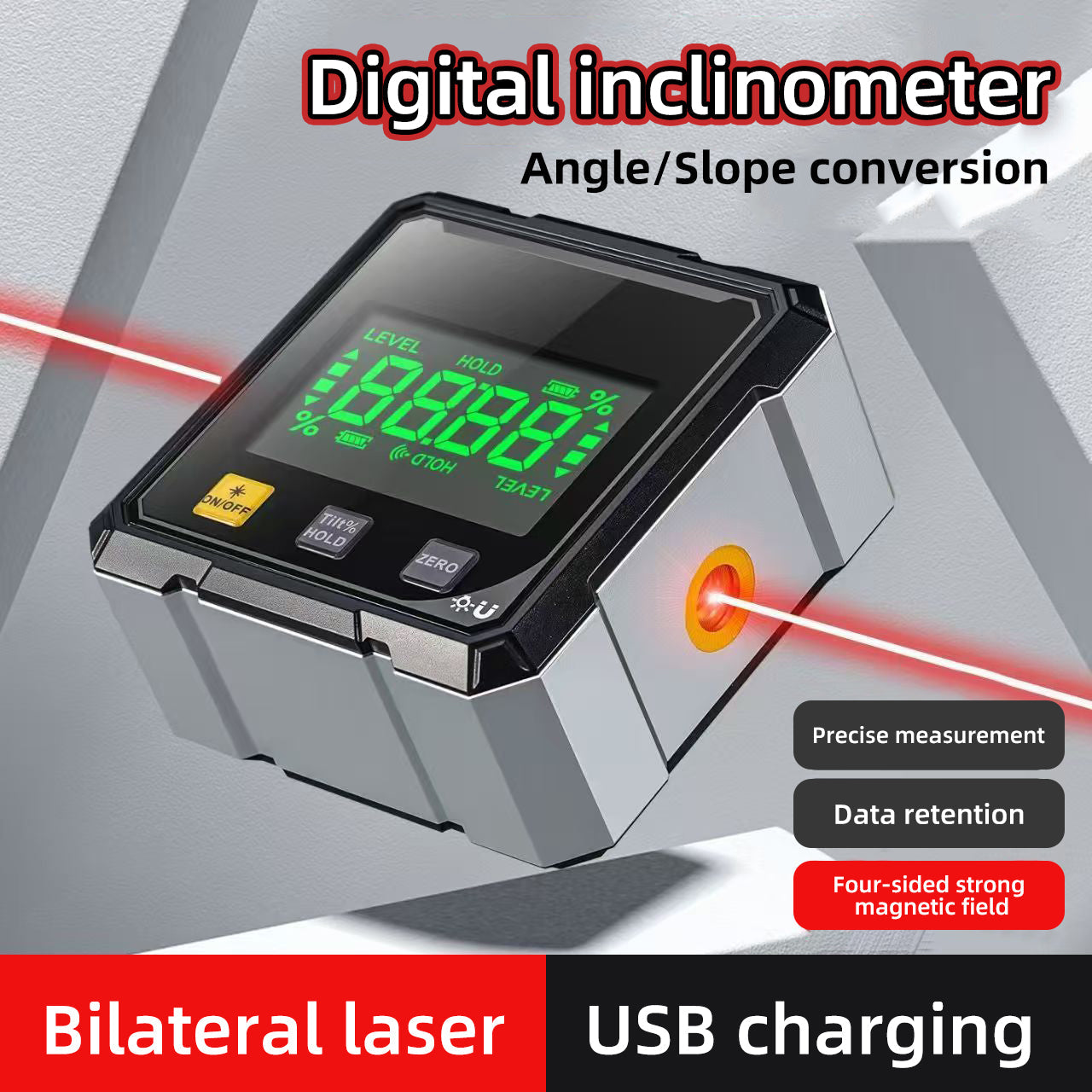 Magnetic Digital Angle Finder with Dual Laser Guide & 360° Magnetic Attachment Rechargeable Angle Meter for Woodworking Construction and Machinery